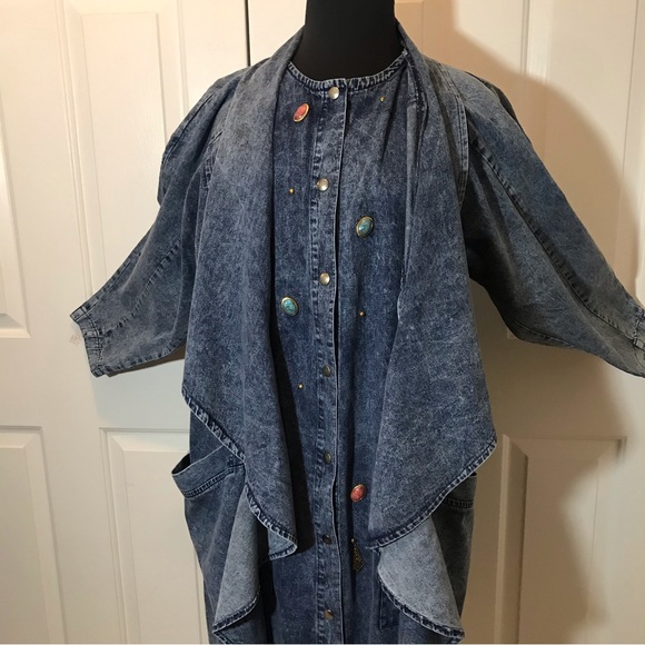 A.P. Collection vintage acid wash chambray denim long jacket 1X - Picture 3 of 7